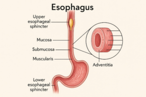 Esophagus diagram labeling the different parts.