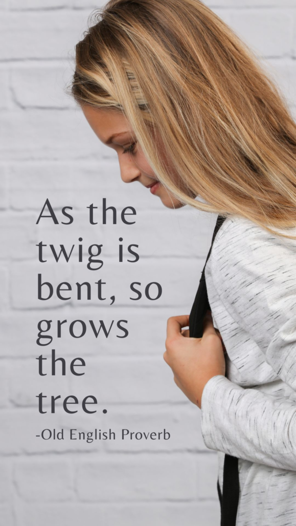 Backpack posture with poem and girl holding backpack.